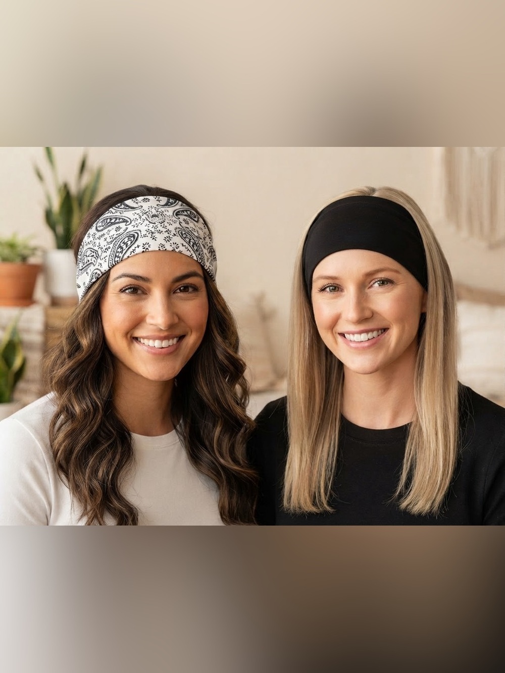 NWT nOir Set of 2 Wide Stretch Headbands Black and White Bandana Headwraps